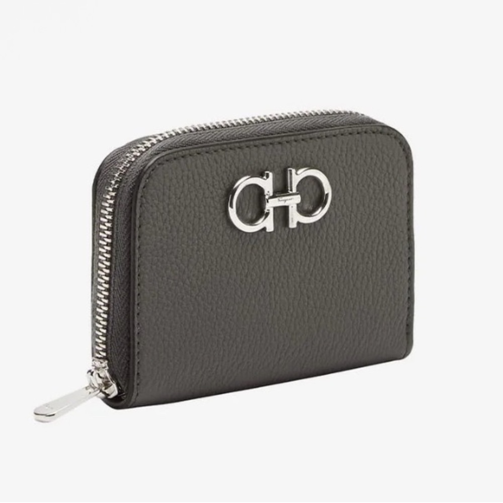 Salvatore Ferragamo Black Leather Wallet with Silver Logo